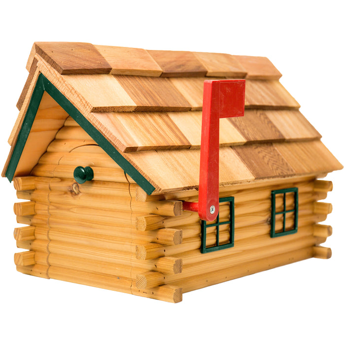 Amish Log Cabin Mailbox with Cedar Shingle Roof
