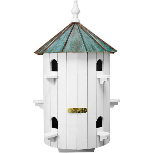 Amish 10-Hole Patina Copper Low Roof Wooden Condo Birdhouse