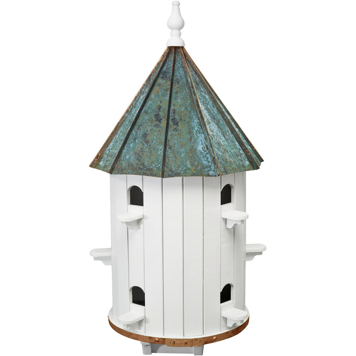 Amish 10-Hole Patina Copper Tall Roof Wooden Condo Birdhouse